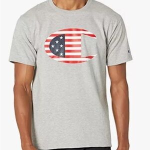 Champion Men's Stars & Stripes Logo Gray Short-Sleeve T-Shirt Size Small
